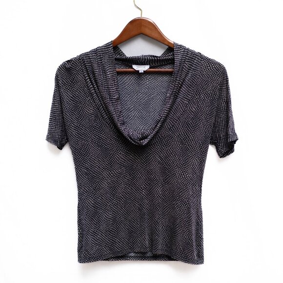 MaxMara Tops - MaxMara Top Womens M Black Cream Print Stretch Draped Neck Italy Luxe Minimalist